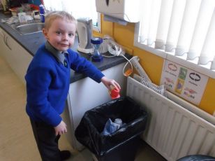 We monitor our classroom bins to make sure that we are recycling properly!