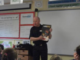 Fireman - John Garvey visits P5&6 pupils to discuss fire safety